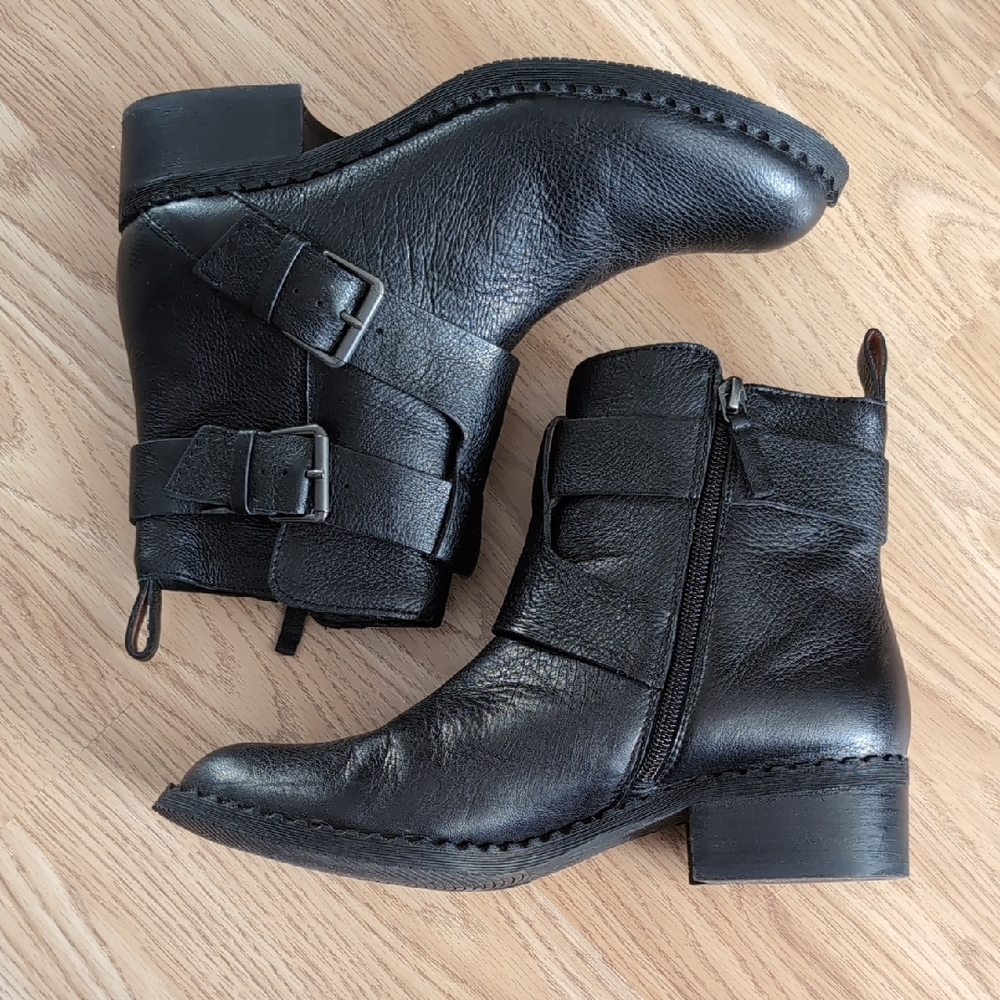 Sexy Black Leather Ankle Boots with Buckles